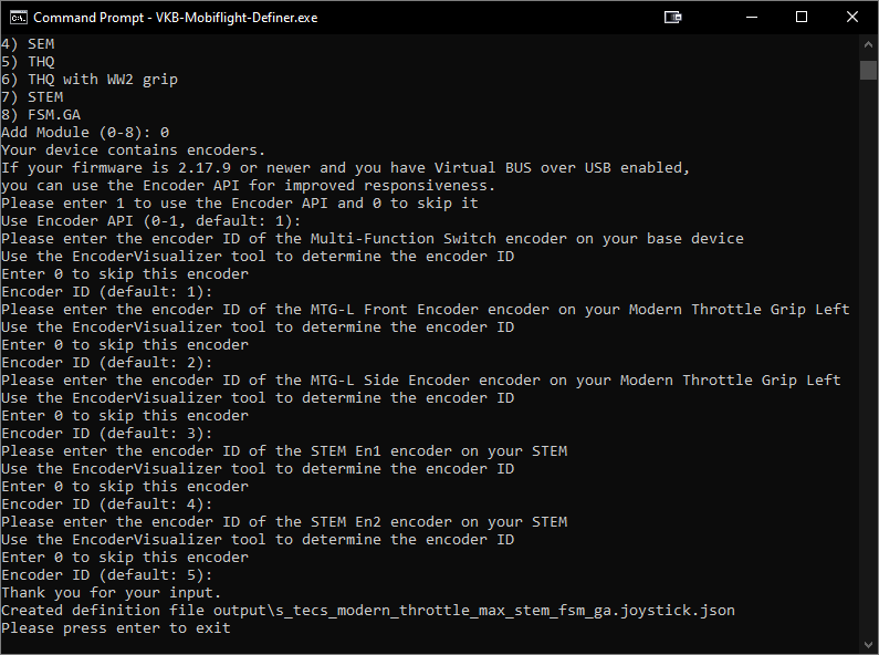 Finished creating definition file.